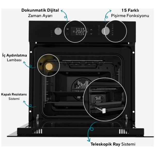 Kumtel Digital Plus 15 Programlı Dokunmatik Siyah Cam Ankastre Set