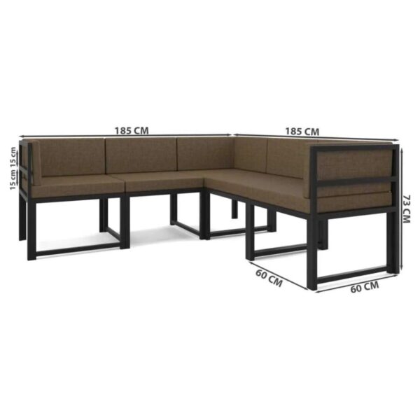 Doruk 5’li Köşe Takımı Kahve Renk Modern Tasarım Keten Kumaş 185 cm Derinlik 60 cm