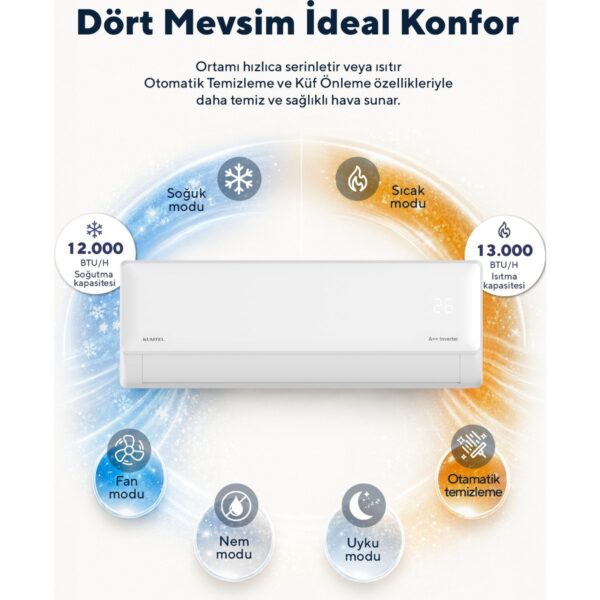 Kumtel Hinoki KMSAC-12 12.000 Btu A++ Inverter Duvar Tipi Split Klima (Montaj Dahil)