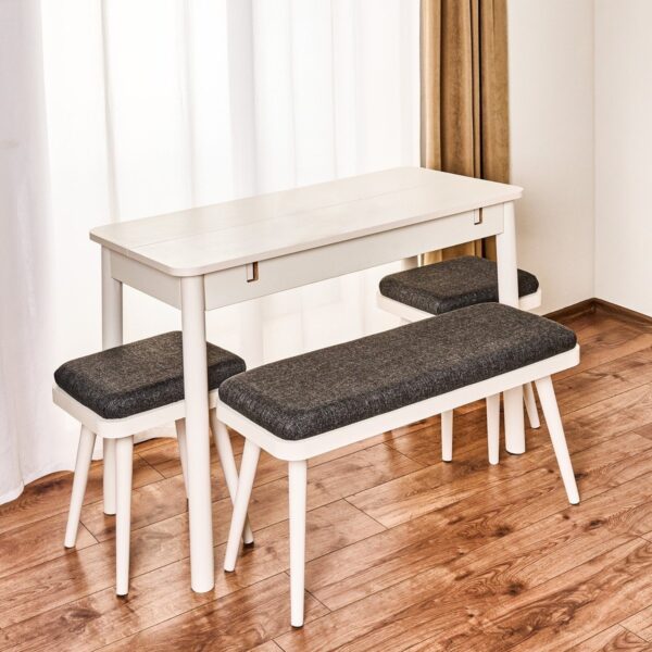 Just Home Bono Ortadan Açılır Masa Takımı – Sedef Krem / Antrasit – 110 cm