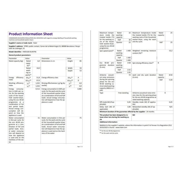 Haier HWD100-B14979-S Kurutmalı Çamaşır Makinesi 10 kg Yıkama 6 kg Kurutma 1400 Devir A Enerji Sınıfı