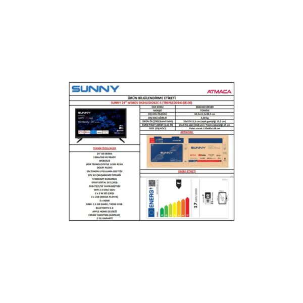 Sunny SN24LEDl262-S 24” 60 Ekran Uydu Alıcılı HD Ready webOS Smart LED TV