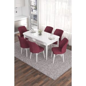 Concept Eva Serisi 80 x 132 cm Açılabilir Mdf Mutfak Masa Takımı Beyaz Masa ve 6 Sandalye