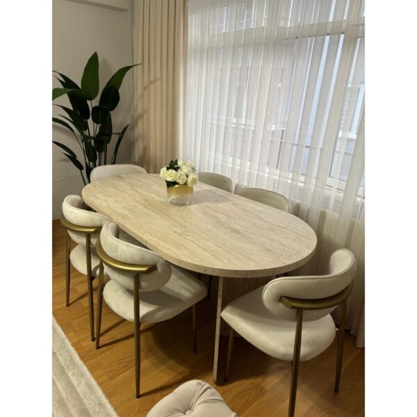 Norte Bohem Bella 6 Kişilik Ahşap Masa Takımı Modern Tasarım MDF Oval Masa Takımı İskandinav Takım