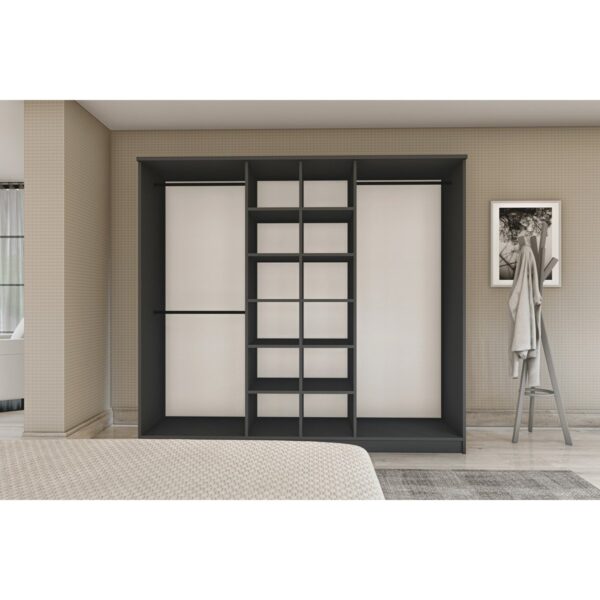 Metalia gm 087 6 Kapılı Aynasız Sonomo – Antrasit Gri Siyah Kulplu Gardırop