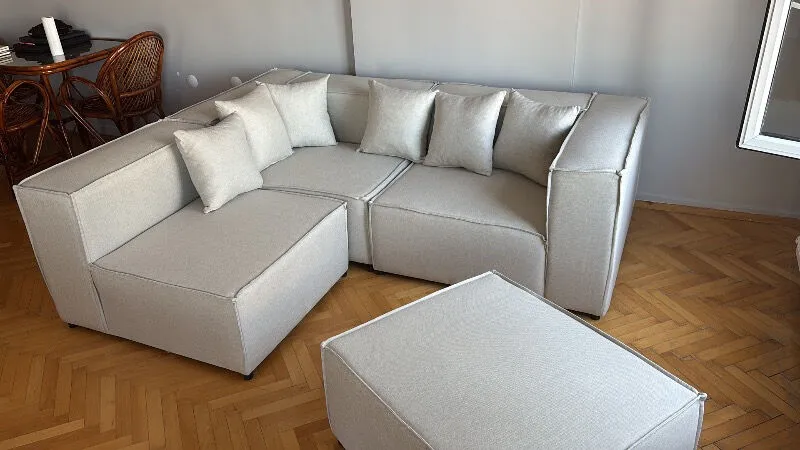 Mira Relax Krem Renk Modüler Köşe Koltuk Keten Malzeme ile Yumuşak Oturum 296 cm