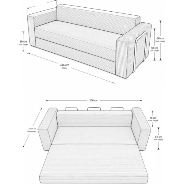 Dechome 236X80 cm Yatak Olabilen Sünger Kanepe | Fitilli Kadife Kumaş, 22 Dns Orijinal Sünger, 5 Metal Destekli