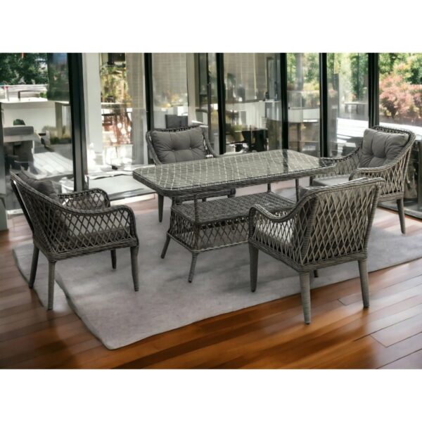 MEDYA 4 SANDALYE+MASA(70*120) BAHÇE BALKON MUTFAK TAKIMI,GRİ(ASOS3)