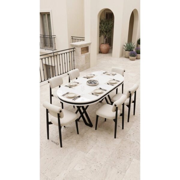 Aura Serisi 6 Kişilik Yemek Masası Takımı 90X160 cm 1. Sınıf Mdf Masa 6 Adet Ithal Kumaş Sandalye**