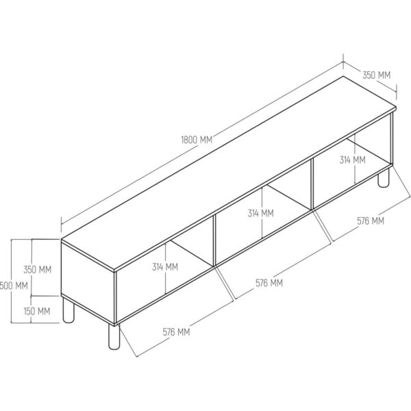 Mezza 1280 Monza 180 Cm Bohem Tv Ünitesi Membran MDF Kapaklı Meşe-Beyaz