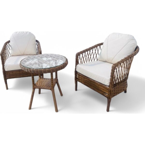 Monalin Mobilya Miami Kapuçino 2 Kişilik(1-1-Masa) Rattan Örgü Bahçe & Balkon & Teras Masa Sandalye Takımı