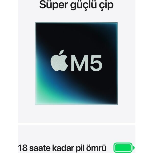 Apple MacBook Air M5 16GB 512GB SSD macOS 15″ Taşınabilir Bilgisayar Gece Yarısı MDVH4TU/A