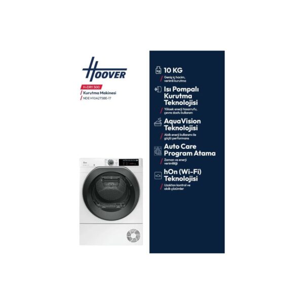 Hoover NDEH 10A2TSBE-17 10 kg Wi-Fi Bağlantılı Isı Pompalı Kurutma Makinesi