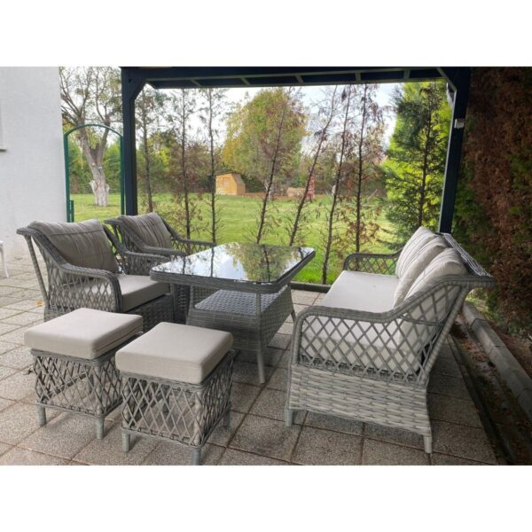 Petra Alüminyum Rattan 3+1+1+Masa(80*140)+2 Puf Bahçe Balkon Mobilyası,Krem