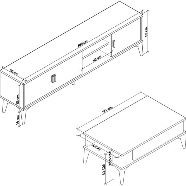 Cool Home Marin Tv Ünitesi 180 cm – Orta Sehpa Seti Çizgi Desenli , Raflı , Ceviz (Sandık)