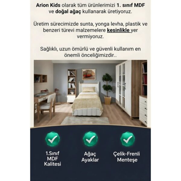 Kids Nefes Komodin & Kitaplık Set | %100 MDF | Ağaç Ayaklar | REHAU Kaplama Kapak