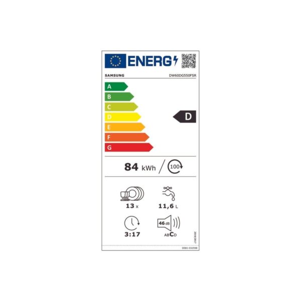 Samsung DW60DG550FSRTR 5 Programlı Bulaşık Makinesi, D Enerji Sınıfı