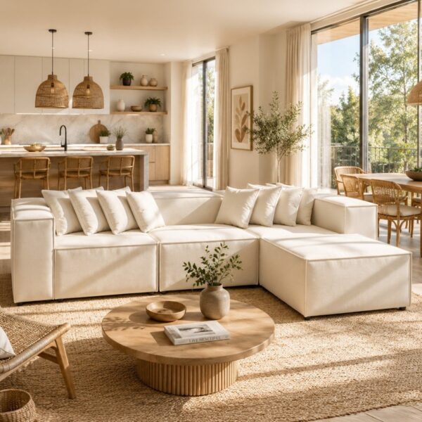 Nex Home Köşe Takımı Nex 4 Modül Modüler L Köşe Koltuk Takımı Kırık Beyaz