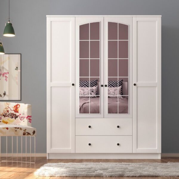 Side Rose 4 Kapak 2 Çekmece Aynalı Gardırop