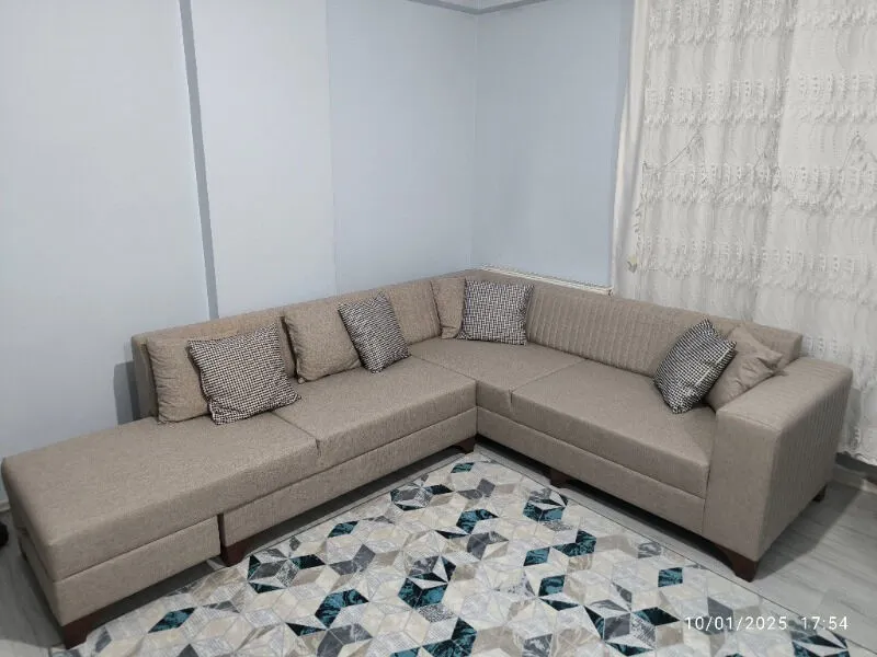 West Krem Keten Köşe Koltuk Takımı Modern Tasarım 285 cm Genişlik Orta Sert Oturum