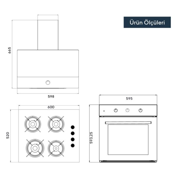 Kumtel Kristal Siyah Cam Ankastre Set (DA6-830 Davlumbaz + KO-40 TAHDF Ocak + B66 – SF2 Fırın)