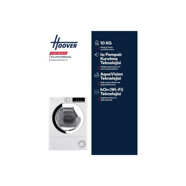 Hoover HLEH10A2TCEX-17 10 kg Wi-Fi Bağlantılı Isı Pompalı Kurutma Makinesi