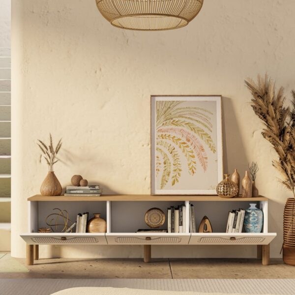 Mezza 4090 Napoli 180 cm (Membran Mdf Kapaklı) Bohem Tv Ünitesi Sepet – Beyaz