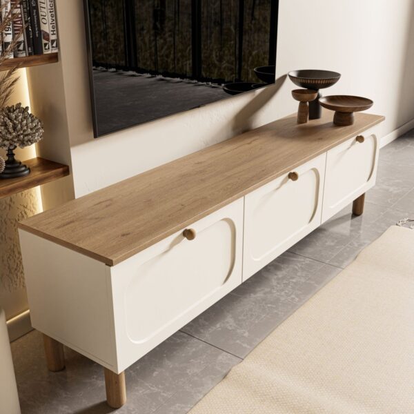 Mezza 1280 Monza 180 Cm Bohem Tv Ünitesi Membran MDF Kapaklı Meşe-Beyaz