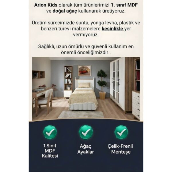 Kids Nefes 4 Kapaklı Dolap | 1.Sınıf MDF | Ağaç Ayaklar